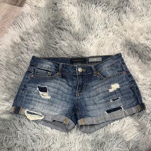 Aeropostale Medium Blue Distressed Rolled-Hem Denim Shorts